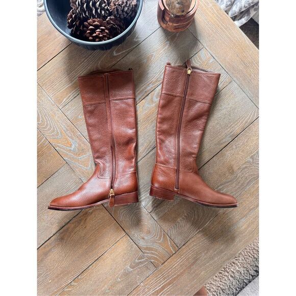 Tory Burch Kiernan 35MM Tumbled Leather Riding Boots Almond Size 7 - Picture 2 of 12